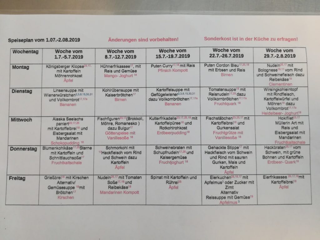 Speiseplan - Kita Sonnenschein